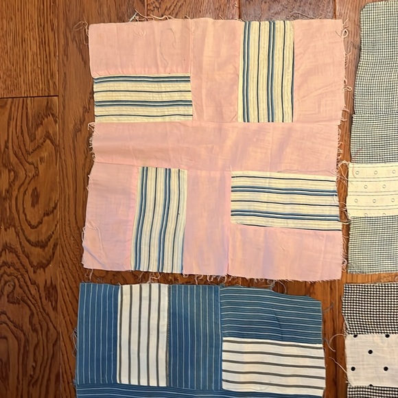 Vintage patchwork quilt blocks Circa 1880’s blues blacks pink, gingham Ex - Picture 8 of 12
